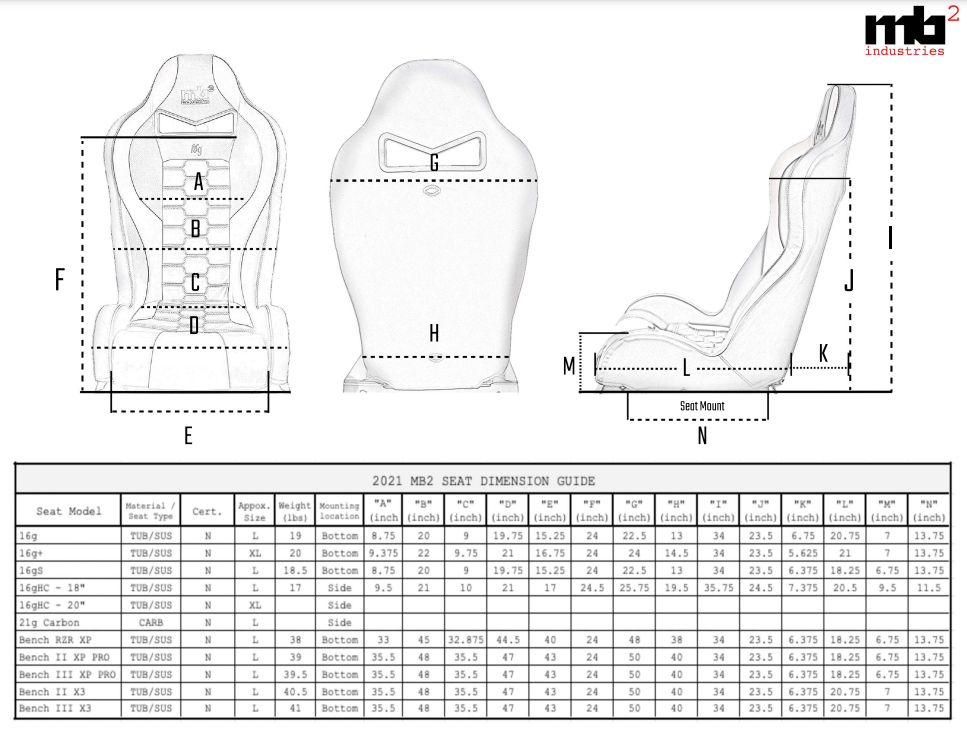 Seat Dimension Chart